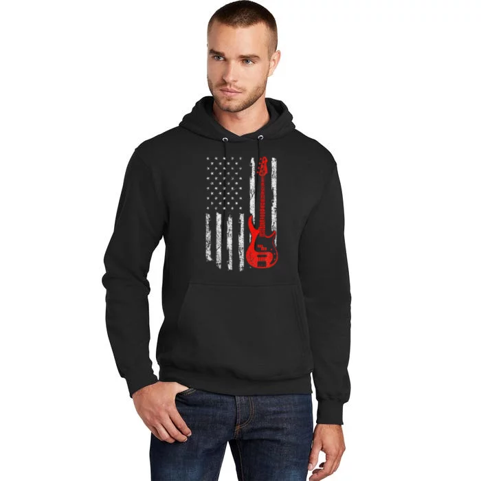 Bassist Usa American Flag Bass Guitar Player Musician Tall Hoodie