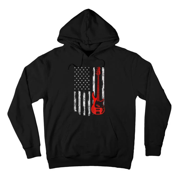 Bassist Usa American Flag Bass Guitar Player Musician Tall Hoodie