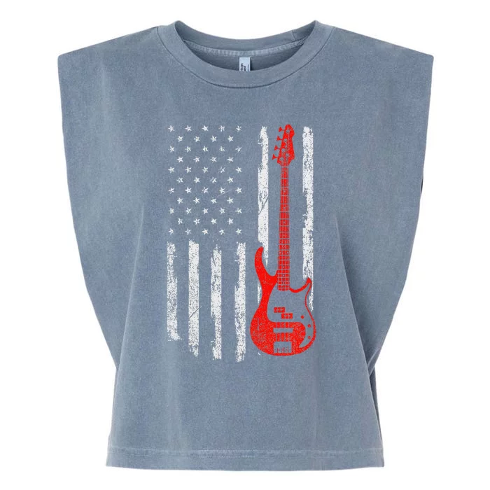 Bassist Usa American Flag Bass Guitar Player Musician Garment-Dyed Women's Muscle Tee