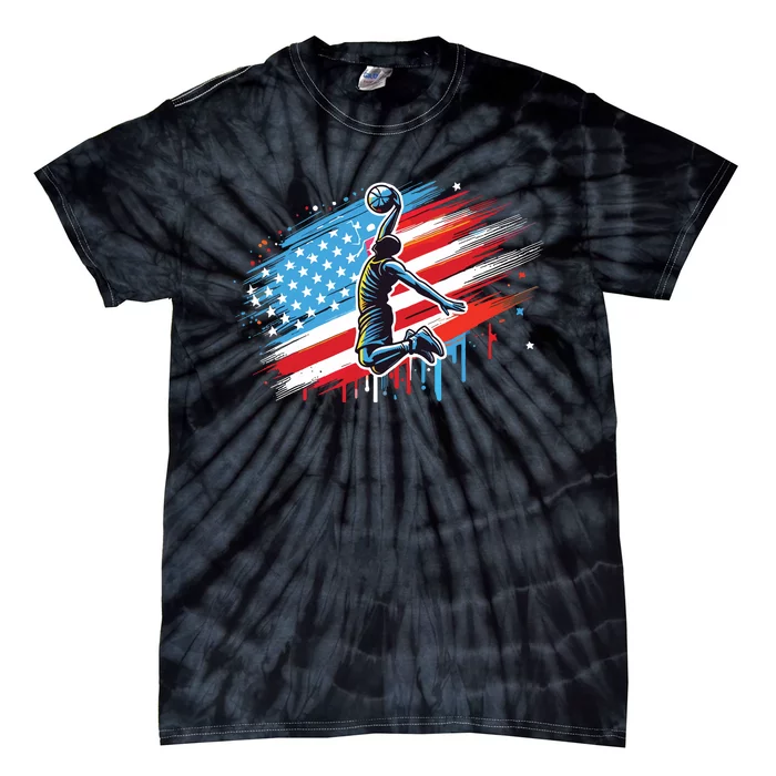 Basketball Usa American Flag Gifts Tie-Dye T-Shirt