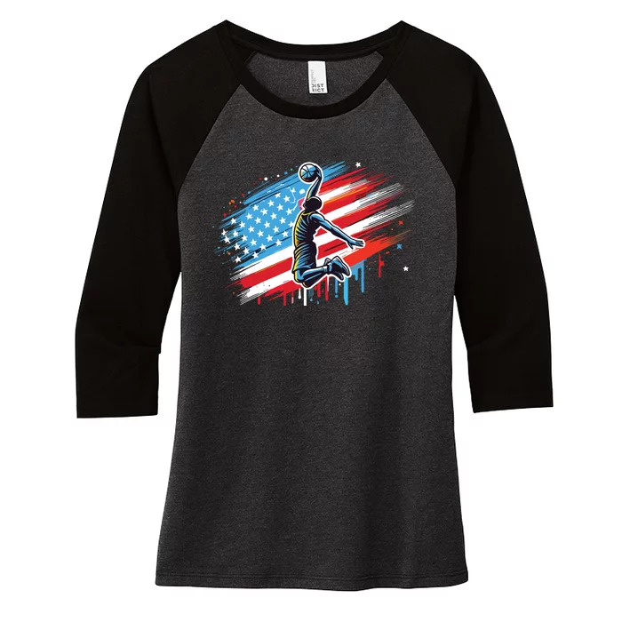 Basketball Usa American Flag Gifts Women's Tri-Blend 3/4-Sleeve Raglan Shirt