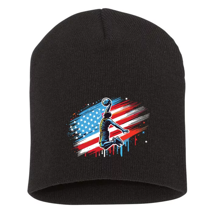 Basketball Usa American Flag Gifts Short Acrylic Beanie