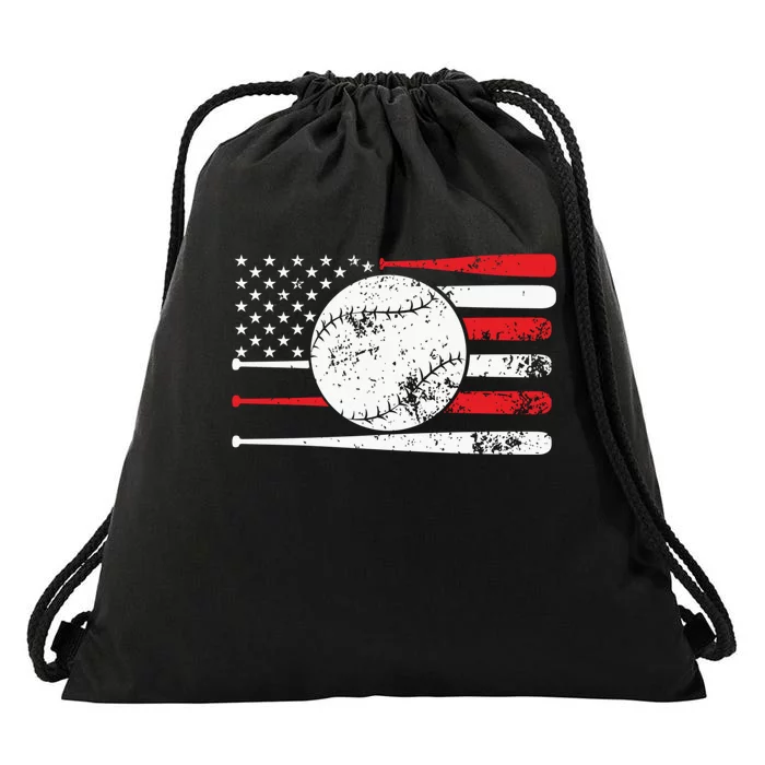 Baseball USA American Flag Vintage Retro Baseball Drawstring Bag