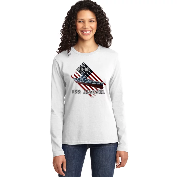 Battleship Uss Alabama Bb60 & Combat Warship Veterans Day Ladies Long Sleeve Shirt