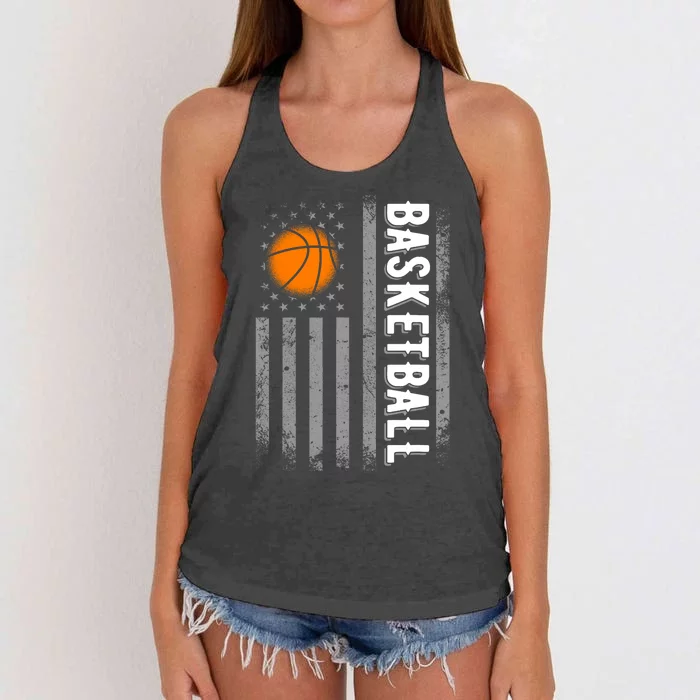 Basketball Usa American Flag Bball Lover Sports Player Women's Knotted Racerback Tank