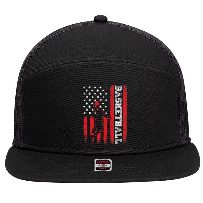 Basketball USA American Flag Sports Lover Athlete 7 Panel Mesh Trucker Snapback Hat