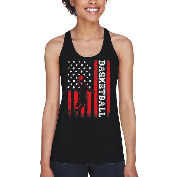 Basketball USA American Flag Sports Lover Athlete Women's Racerback Tank