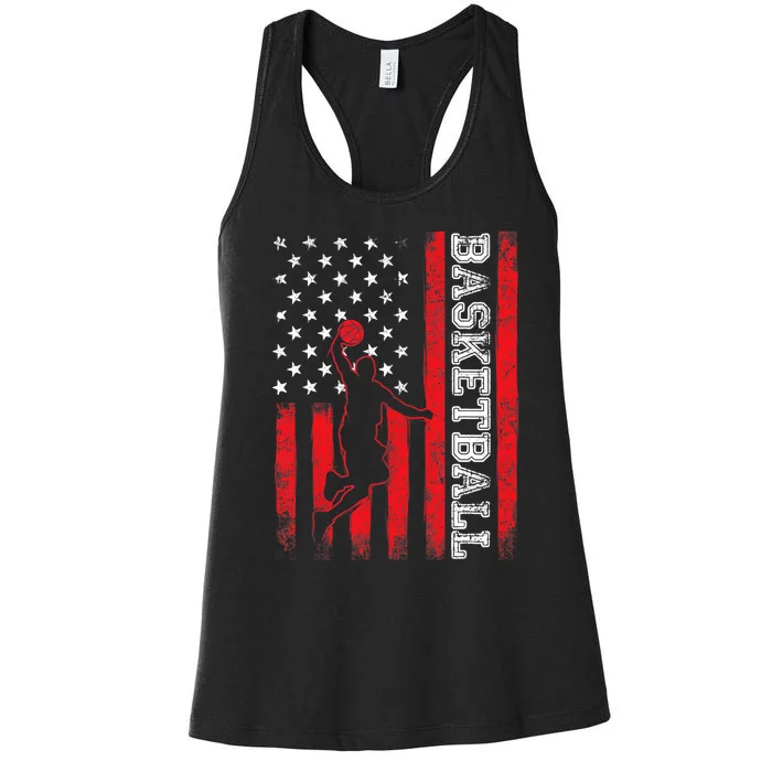 Basketball USA American Flag Sports Lover Athlete Women's Racerback Tank