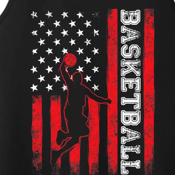 Basketball USA American Flag Sports Lover Athlete Performance Tank