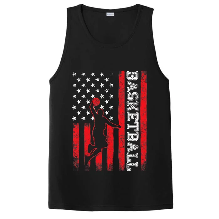 Basketball USA American Flag Sports Lover Athlete Performance Tank