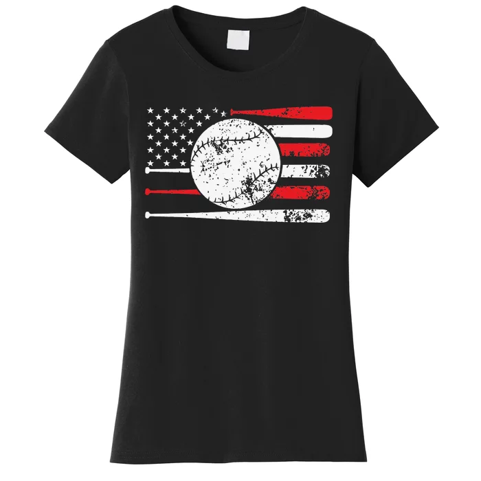 Baseball USA American Flag Vintage Retro Baseball Women's T-Shirt