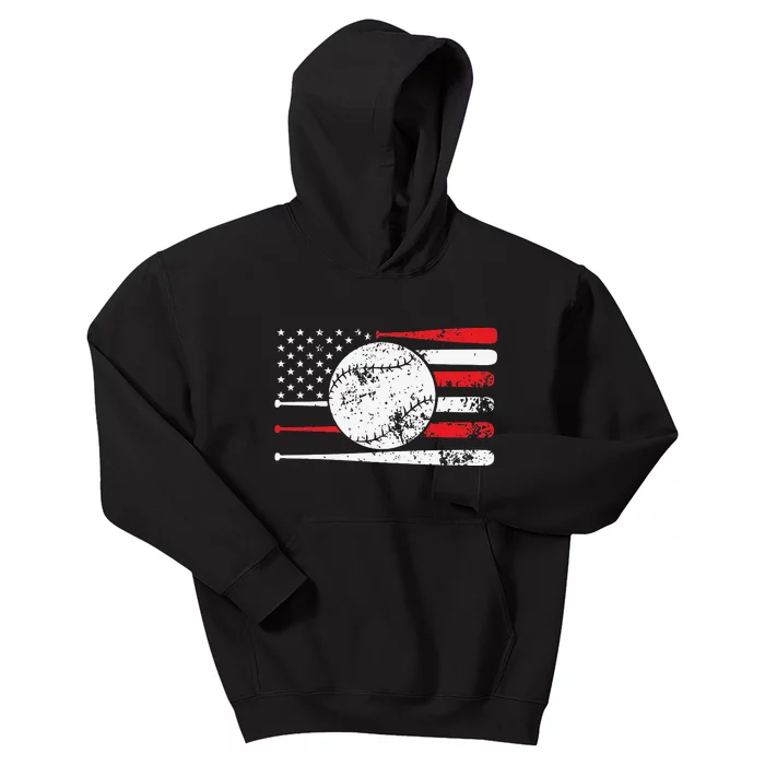 Baseball USA American Flag Vintage Retro Baseball Kids Hoodie