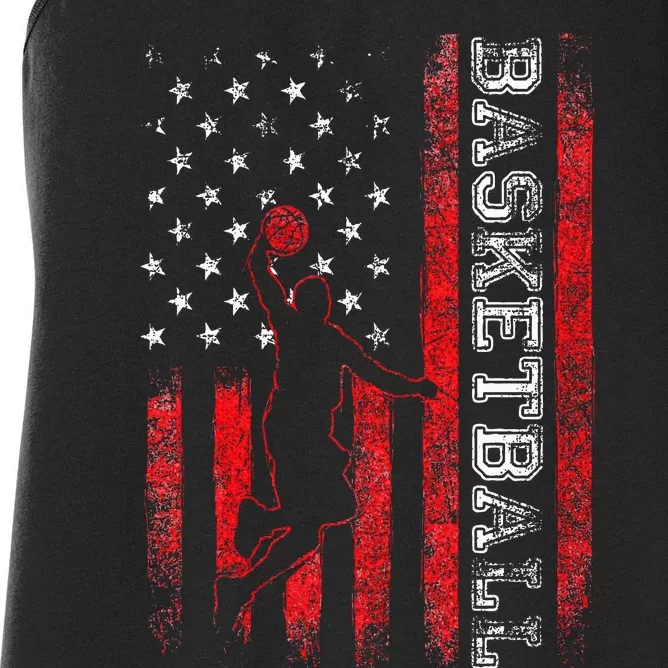 Basketball USA American Flag Sports Lover Athlete Women's Racerback Tank