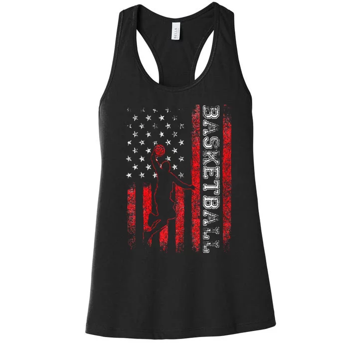 Basketball USA American Flag Sports Lover Athlete Women's Racerback Tank