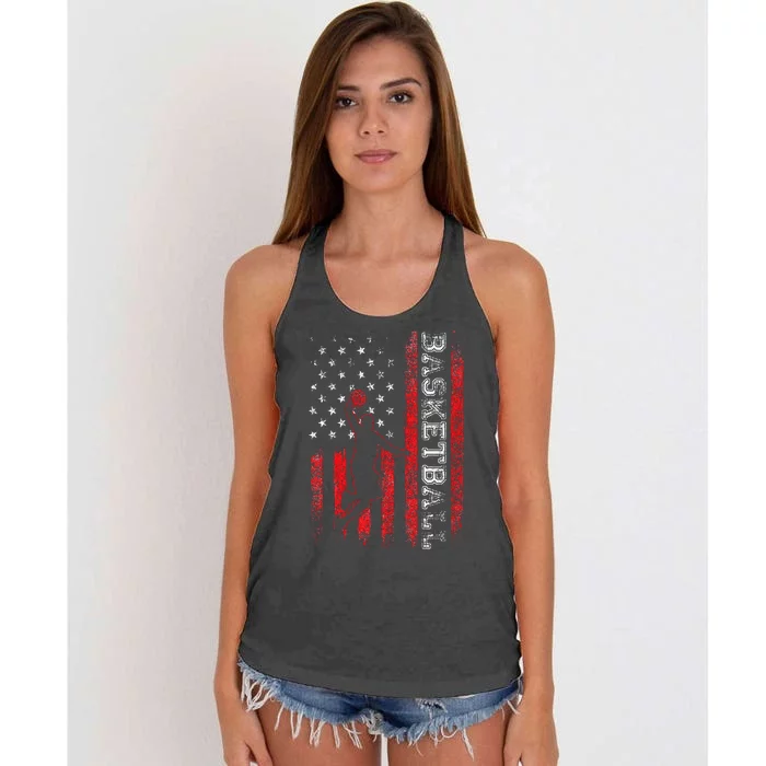 Basketball USA American Flag Sports Lover Athlete Women's Knotted Racerback Tank