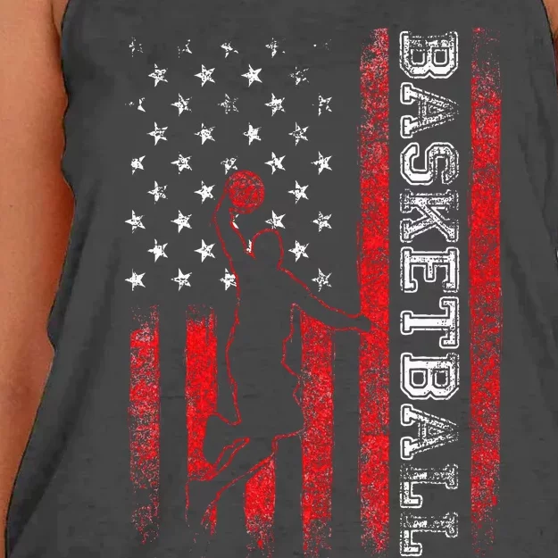 Basketball USA American Flag Sports Lover Athlete Women's Knotted Racerback Tank