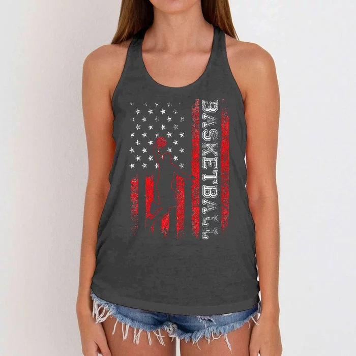 Basketball USA American Flag Sports Lover Athlete Women's Knotted Racerback Tank