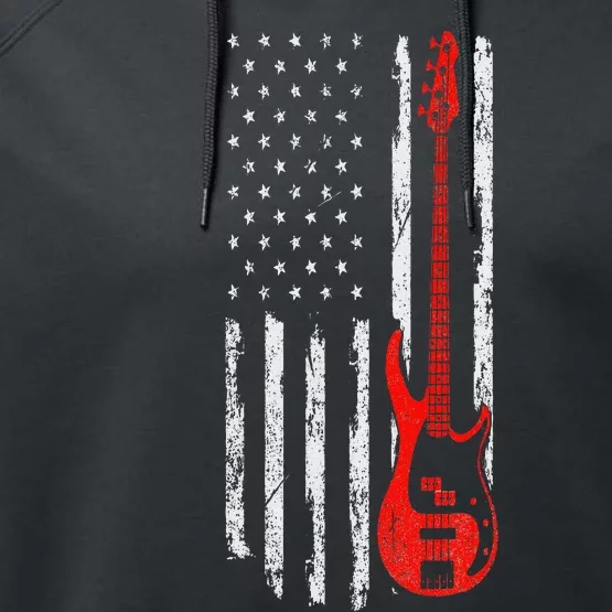 Bassist USA American Flag Bass Guitar Player Musician Performance Fleece Hoodie