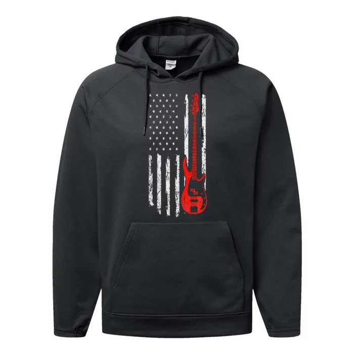 Bassist USA American Flag Bass Guitar Player Musician Performance Fleece Hoodie