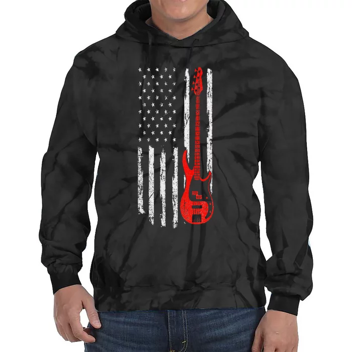 Bassist USA American Flag Bass Guitar Player Musician Tie Dye Hoodie