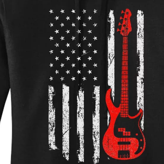 Bassist USA American Flag Bass Guitar Player Musician Women's Pullover Hoodie