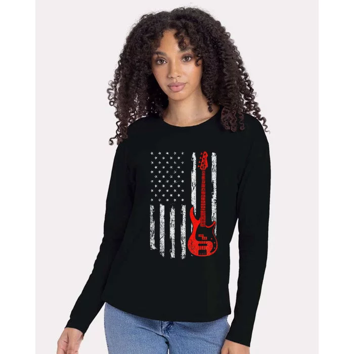 Bassist Usa American Flag Bass Guitar Player Musician Womens Cotton Relaxed Long Sleeve T-Shirt