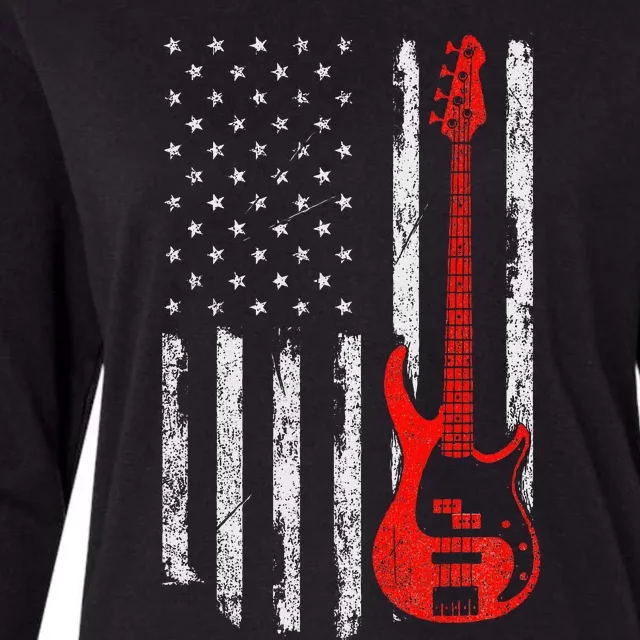 Bassist Usa American Flag Bass Guitar Player Musician Womens Cotton Relaxed Long Sleeve T-Shirt