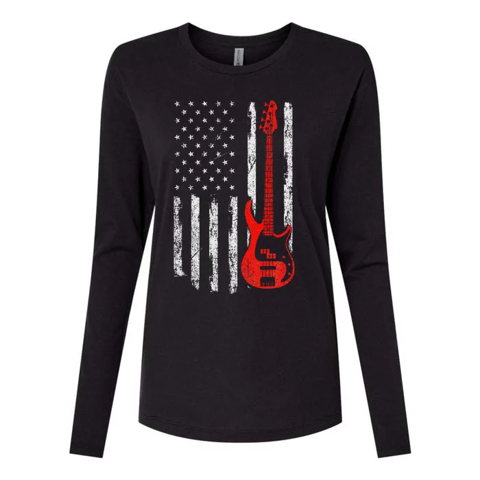 Bassist Usa American Flag Bass Guitar Player Musician Womens Cotton Relaxed Long Sleeve T-Shirt