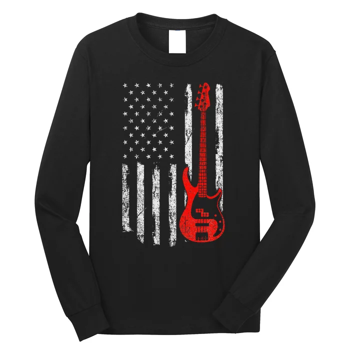 Bassist Usa American Flag Bass Guitar Player Musician Long Sleeve Shirt