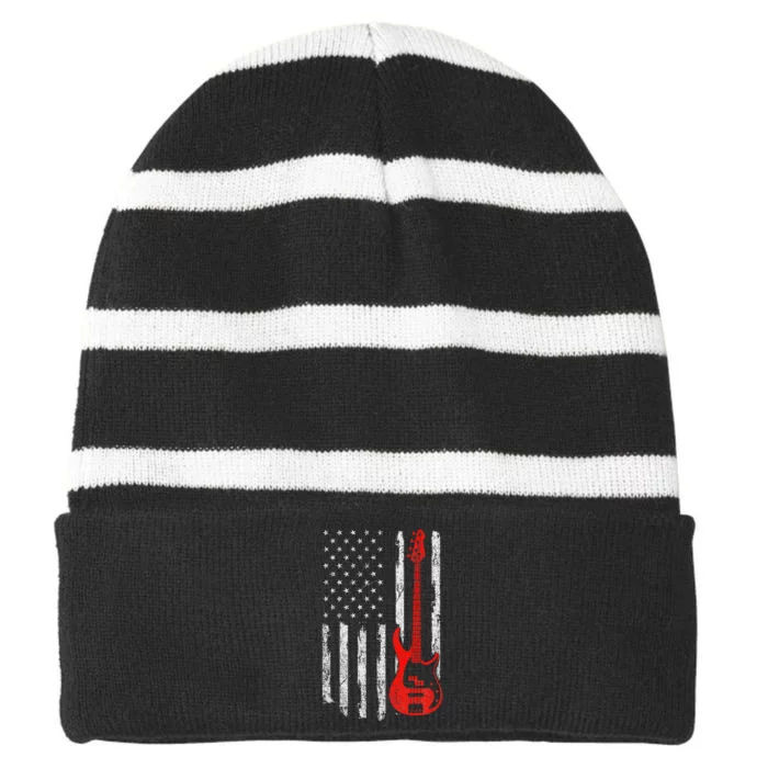 Bassist Usa American Flag Bass Guitar Player Musician Striped Beanie with Solid Band