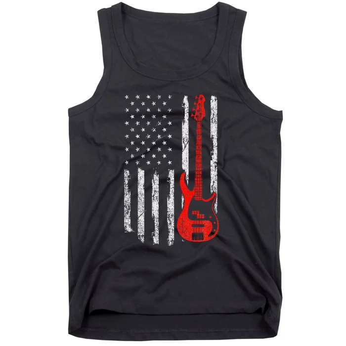 Bassist Usa American Flag Bass Guitar Player Musician Tank Top