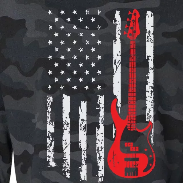 Bassist USA American Flag Bass Guitar Player Musician Cropped Pullover Crew