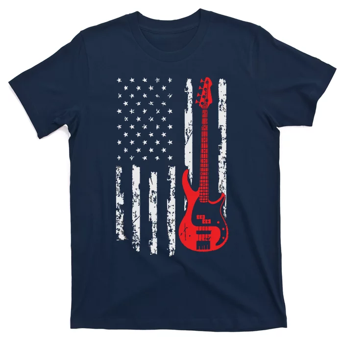 Bassist USA American Flag Bass Guitar Player Musician T-Shirt