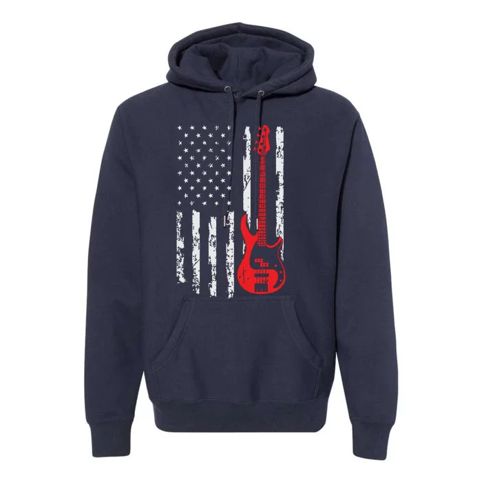 Bassist USA American Flag Bass Guitar Player Musician Premium Hoodie