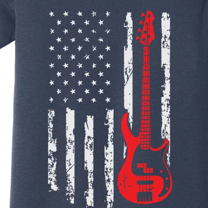 Bassist USA American Flag Bass Guitar Player Musician Baby Bodysuit