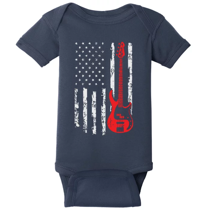 Bassist USA American Flag Bass Guitar Player Musician Baby Bodysuit