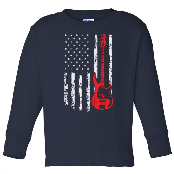 Bassist USA American Flag Bass Guitar Player Musician Toddler Long Sleeve Shirt