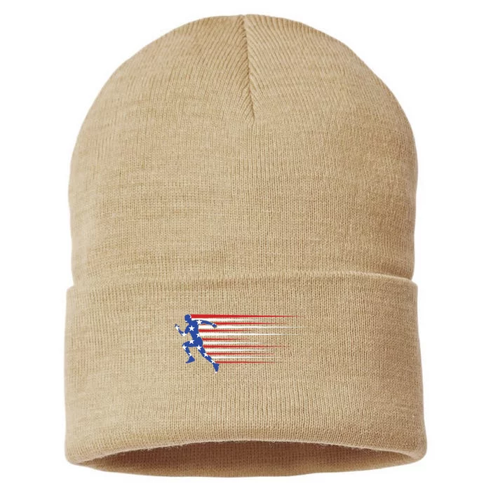 Best Usa American Flag Track And Field Gift Team Women Sustainable Knit Beanie