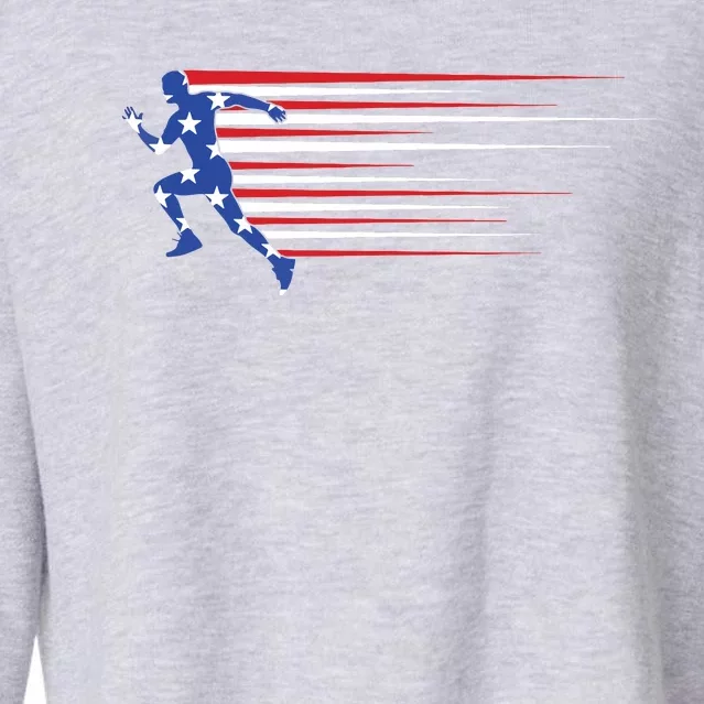 Best Usa American Flag Track And Field Gift Team Women Cropped Pullover Crew