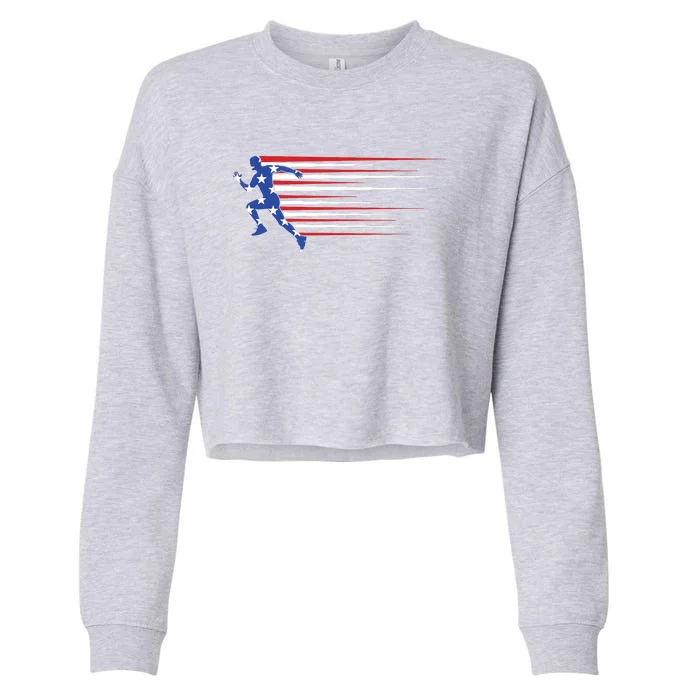 Best Usa American Flag Track And Field Gift Team Women Cropped Pullover Crew