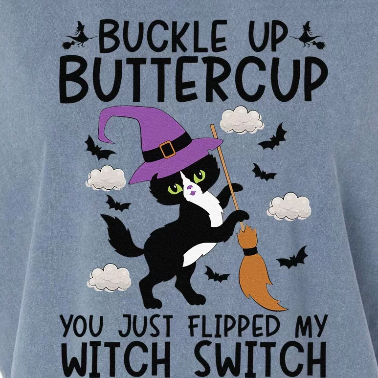 Buckle Up Buttercup You Just Flipped My Witch Switch Cat Hat Garment-Dyed Women's Muscle Tee