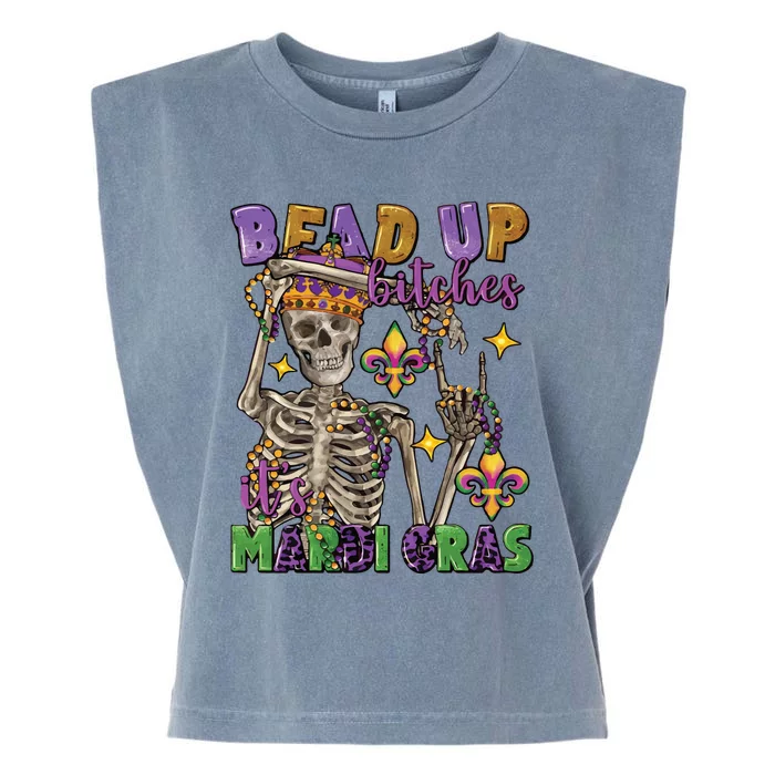 Bead Up Bitches Its Mardi Gras Skeleton Garment-Dyed Women's Muscle Tee