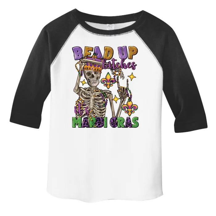 Bead Up Bitches Its Mardi Gras Skeleton Toddler Fine Jersey T-Shirt