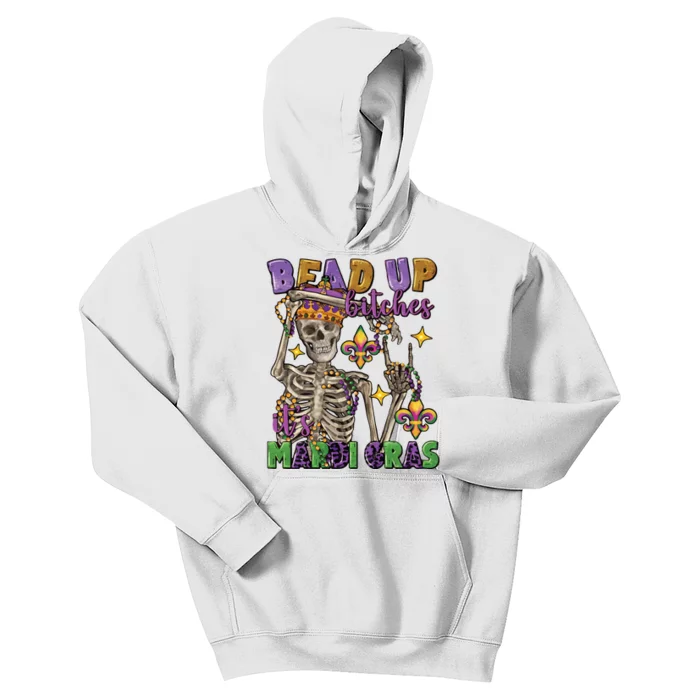 Bead Up Bitches Its Mardi Gras Skeleton Kids Hoodie