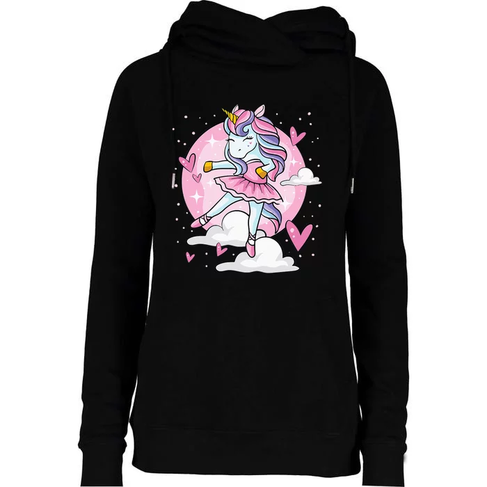 Ballet Unicorn Ballerina Cute Dance Womens Funnel Neck Pullover Hood