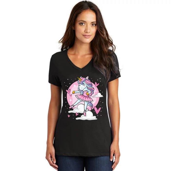 Ballet Unicorn Ballerina Cute Dance N Girl Women's V-Neck T-Shirt