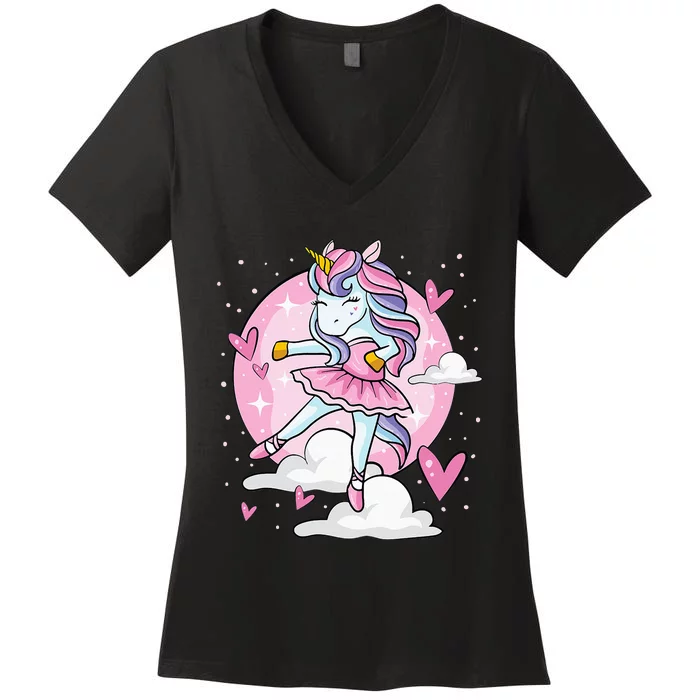 Ballet Unicorn Ballerina Cute Dance N Girl Women's V-Neck T-Shirt