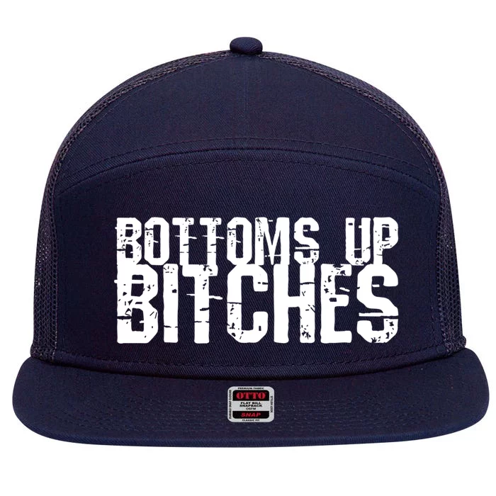 Bottoms Up Bitches St Patrick's Day Funny Ing Gift 7 Panel Mesh Trucker Snapback Hat