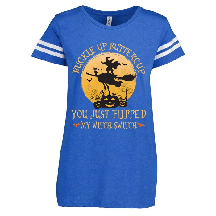 Buckle Up Buttercup You Just Flipped My Witch Halloween Enza Ladies Jersey Football T-Shirt