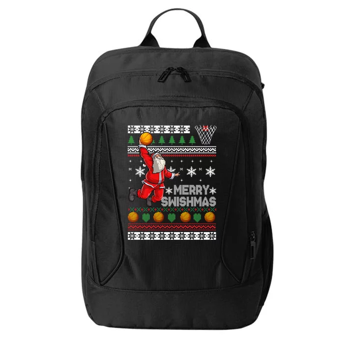 Basketball Ugly Christmas Sweater Xmas Funny Dunking Santa City Backpack